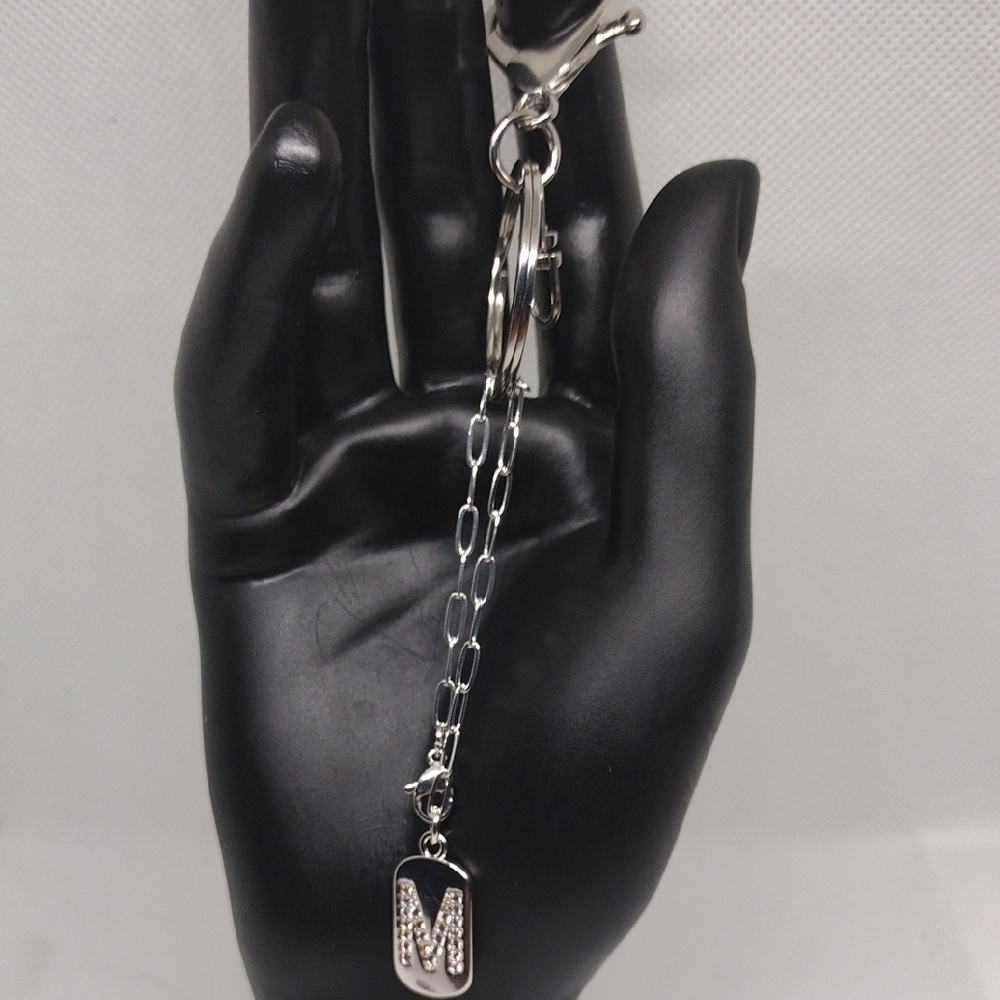 Silver tone Rhinestone Initial 'M' Keychain